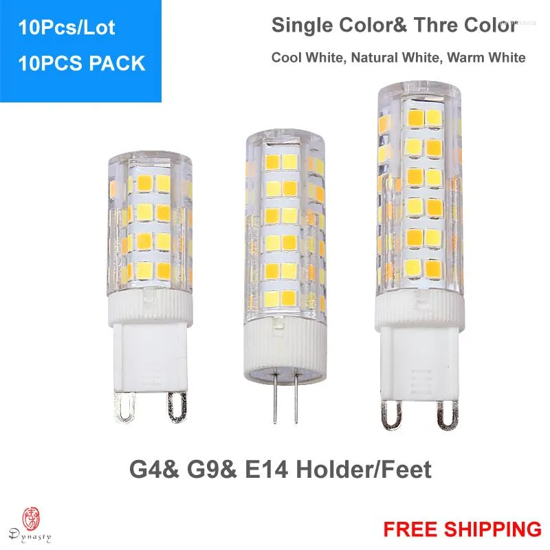 10pcs/lot g4/g9/e14 LED 전구 전구 하이 루멘 옥수수 구근 220V 색상 변화 다양한 조명 고정물을위한 트리콜러 스위치 슈트