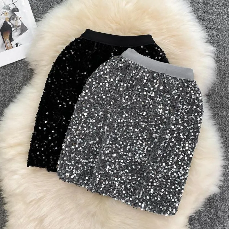 Skirts Korean Version Of High-waisted Flashing Sequins Cover Show Thin Hip Skirt