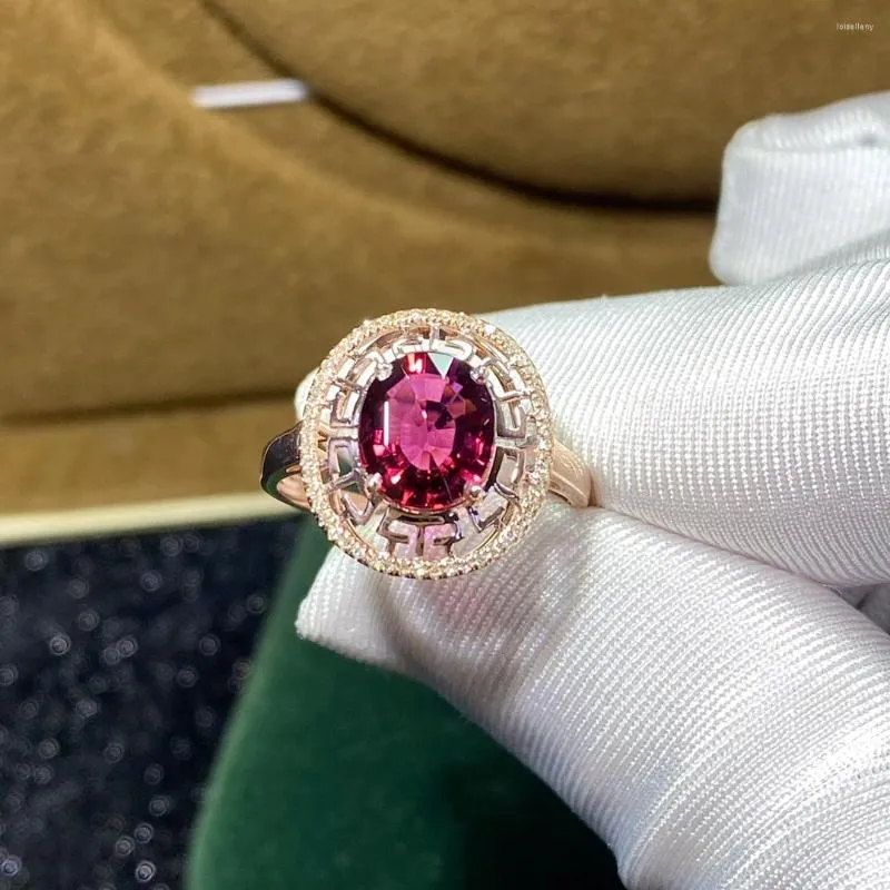 Rings de cluster anel de rubellite jóias finas pura 18k ouro natural turmalina 1.8ct pedras de diamantes do presente para mulheres