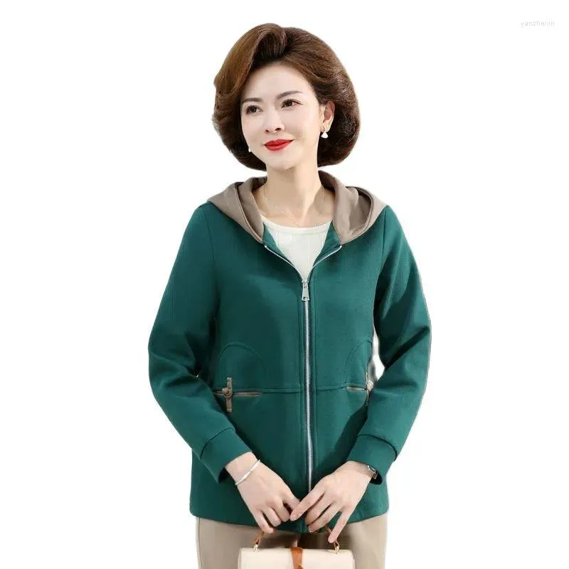 Women's Jackets Middle Aged Mother Jacket & Coat 2023 Autumn Women Short Hooded Windbreaker Loose Large Size Momma Tops Femme Coat5XL