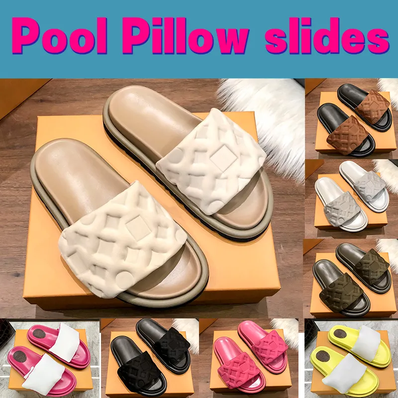 New Pool Pillow slides Sandals women designer slippers Sliders flat Embossed Mules Comfort womens shoes Mens platform Slide summer slipper nylon cool beach Sandal