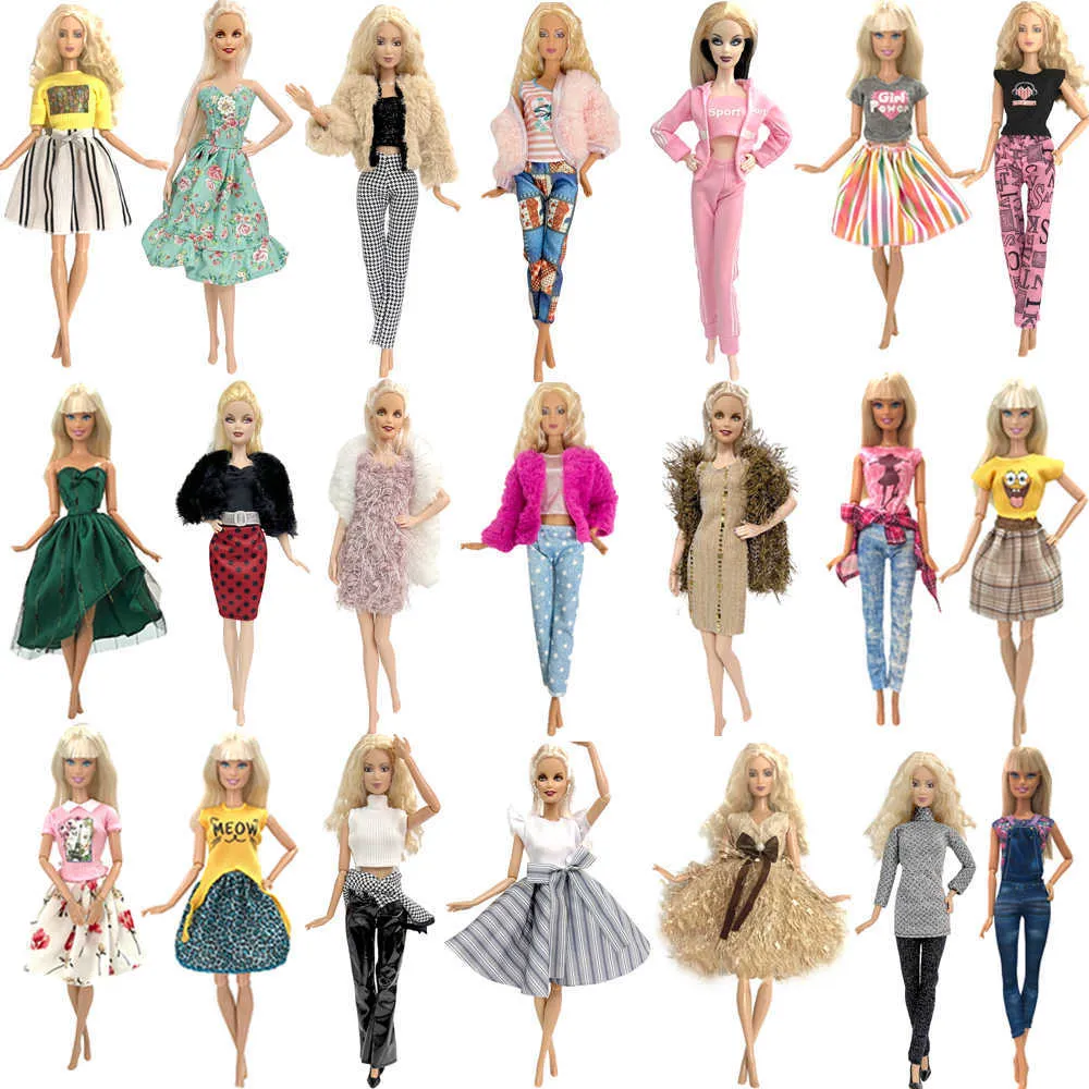 Toptan bebek giyim prenses moda kıyafetleri barbie aksesuarları için gündelik elbise gömlek etek kıyafetleri giyiyor