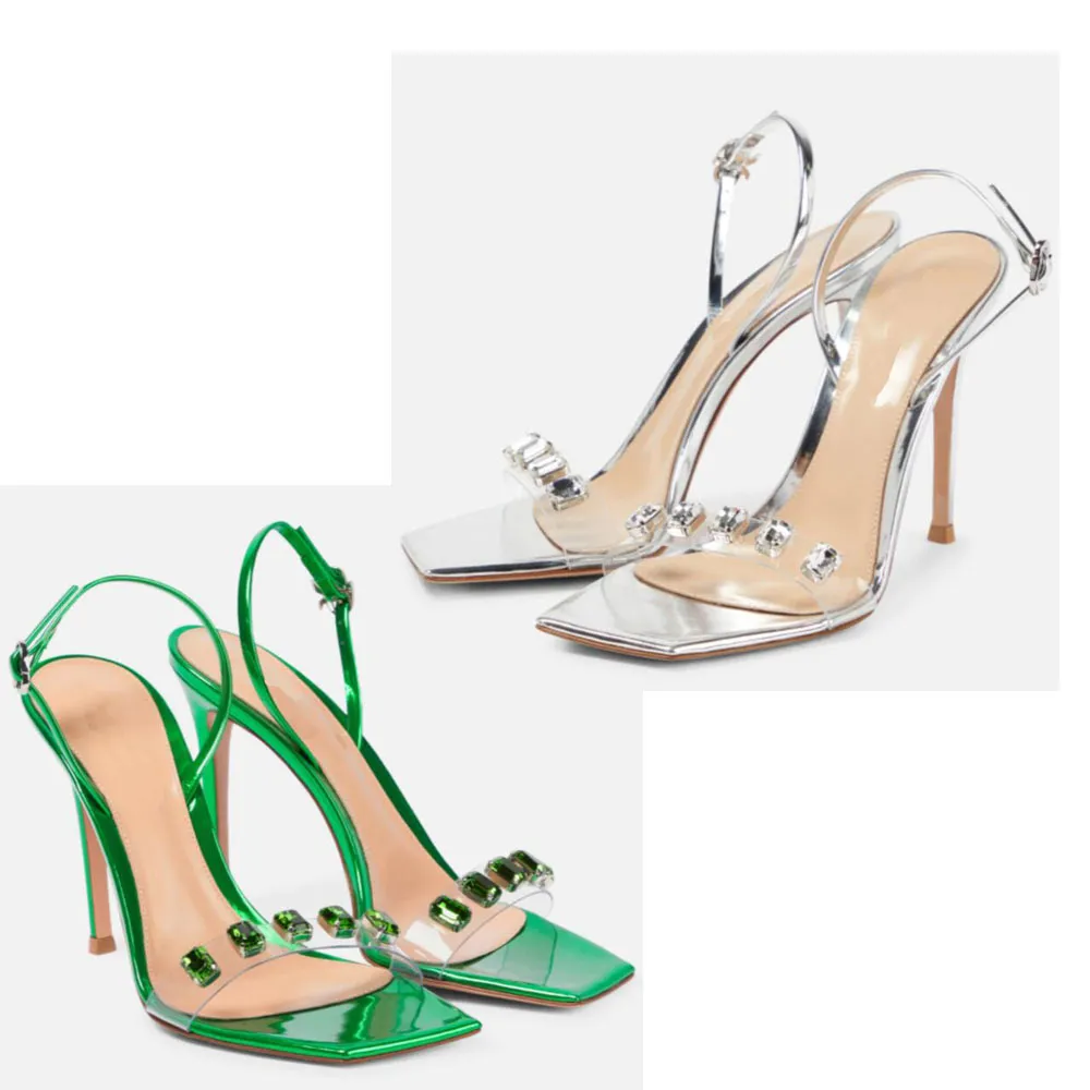 Sandali da donna estivi Sandali con fionda Gianvito Rossi Pelle verniciata italiana Tacchi alti in PVC impreziositi da cristalli Le donne eleganti mostrano un fascino sexy