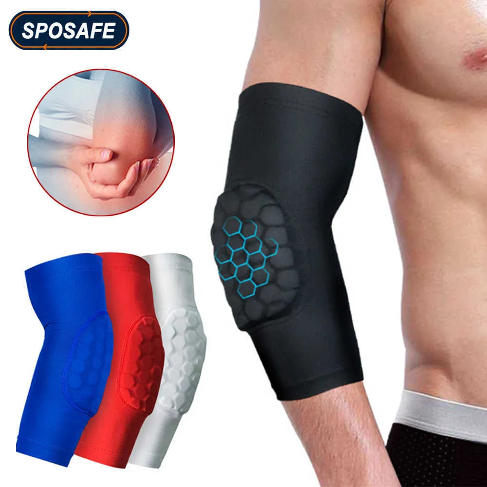 Gomitiere Ginocchiere 1Piece Sport Gomito Compressione Manica Braccio Avambraccio Supporto Brace Crashproof Pad a nido d'ape Ciclismo Corsa Pallacanestro Protezione braccio J230303