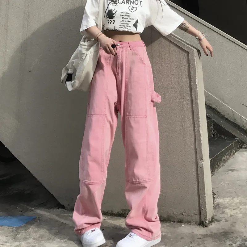 Pink Jeans Women: Harajuku Streetwear Wide Leg Denim Pants Punk