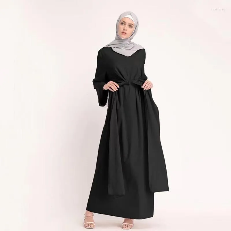 Abbigliamento etnico Abaya Musulmano Abito malese Pizzo Kaftan Islam Maxi Vestido Robe Musulman De Mode Abiti Tinta unita Dubai