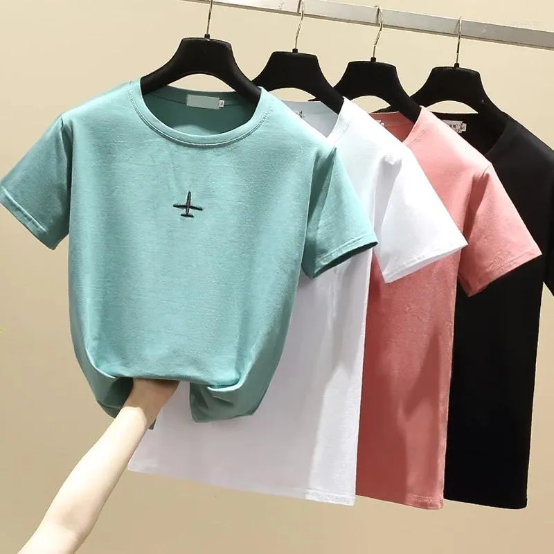 T-shirts pour femmes broderie chemise femmes été hauts à manches courtes T-Shirt coton T-Shirt coréen T-Shirt Femme Camisetas Mujer Verano 2023