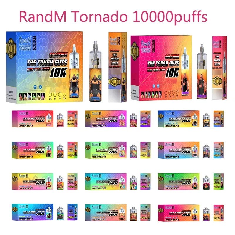 Randm Tornado 10000puffs Dispositivo de controle de fluxo de ar de 20 ml de fluxo de ar 6 cores RGB Luz 2% 3% 5% opcional 10k Puffs 850mAh Bateria 24 sabores