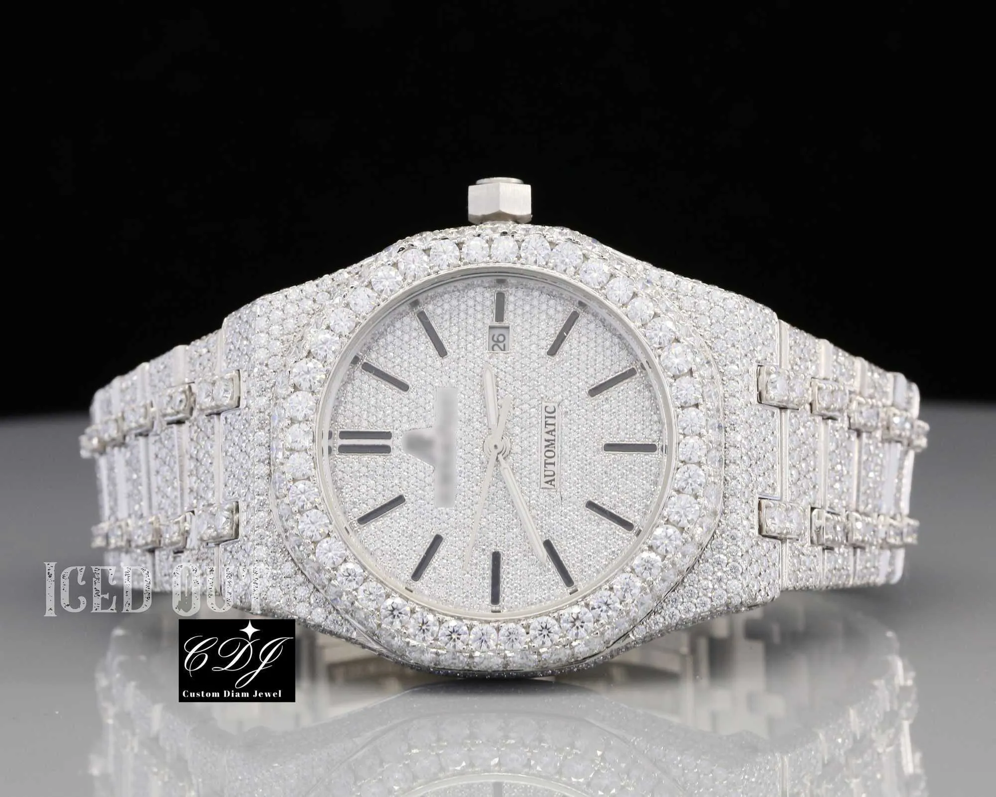 20237CPU High Quality Lab Grown Round Cut Diamond Watch Men Hip Hop Jewelry Luxury Bust Down Handmade Watch Manufacture Automatic Watch