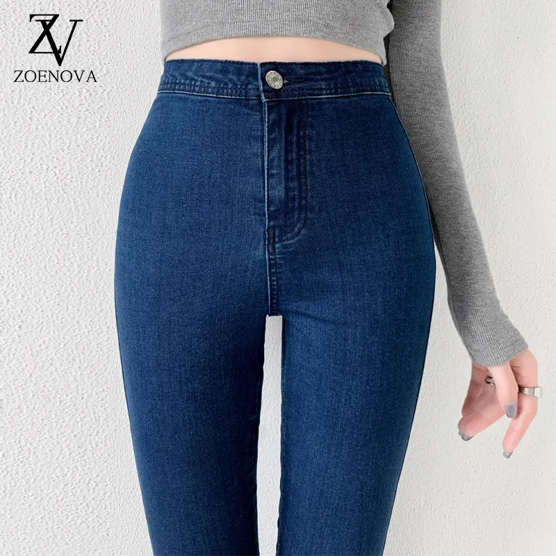 Jeans feminino jeans zoenova para mulheres magras cintura alta azul cinza mulher preta elástica plus size xxl super elástico jeans calças lápis 23030303