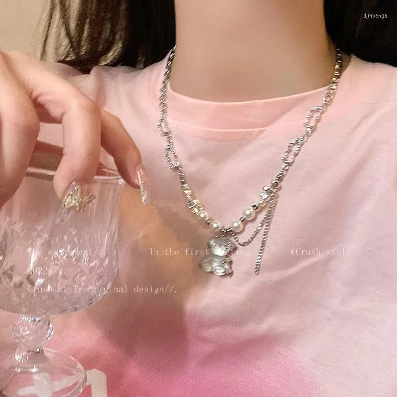 Choker Y2K Accessoires Fashion Peach Animal Water Pendant Collier Rose Crystal Egirl Sweet Cool Clavicule Chaîne esthétique Jewelry