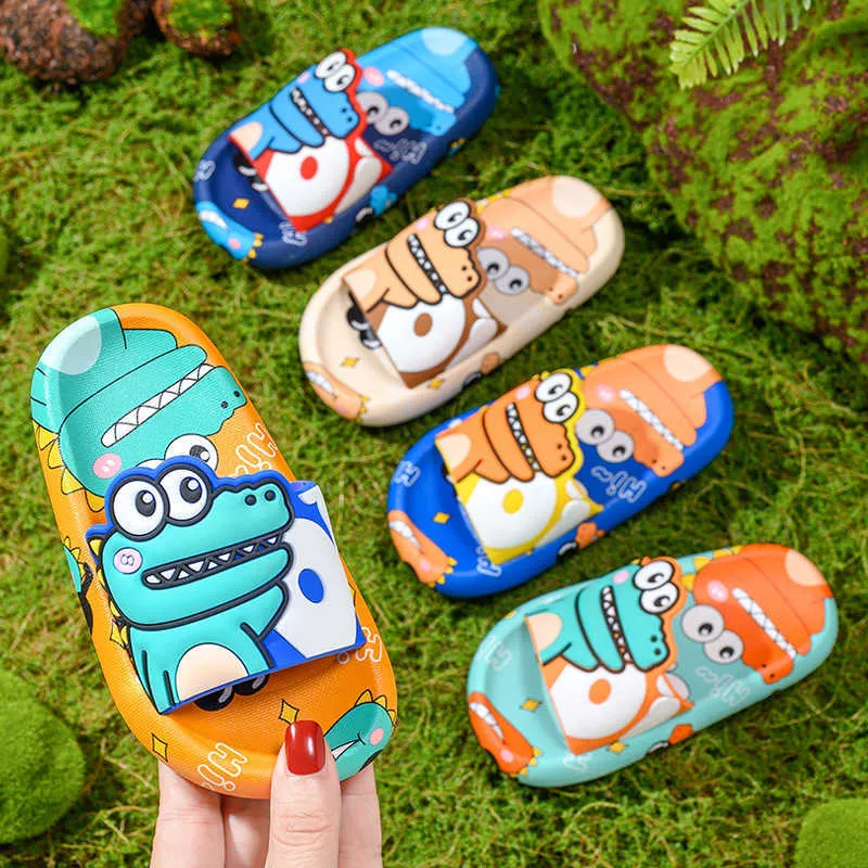 Slippers Kids Slippers для девочек мальчики мультфильм динозавр 2023 Summer Fashion Beach Sandal Antiplip Kids Wab