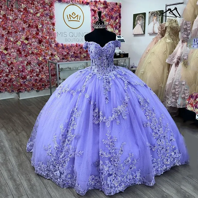 Kochanie niebieska suknia balowa sukienki Quinceanera aplikacje koraliki koronkowe z tiule na ramię słodki 15 16 sukienka XV PROM SUKIENKA