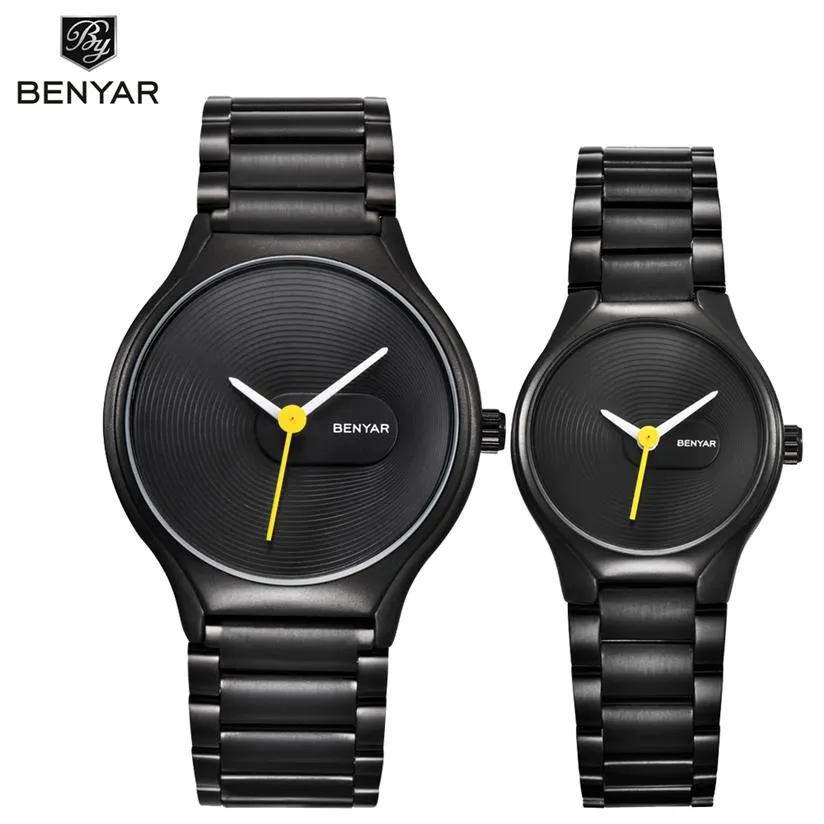 BENYAR Couple watch Set Waterproof Full Steel Fashion Casual Men Watches Top Brand Luxury Business Male Quartz Watch Clock211D