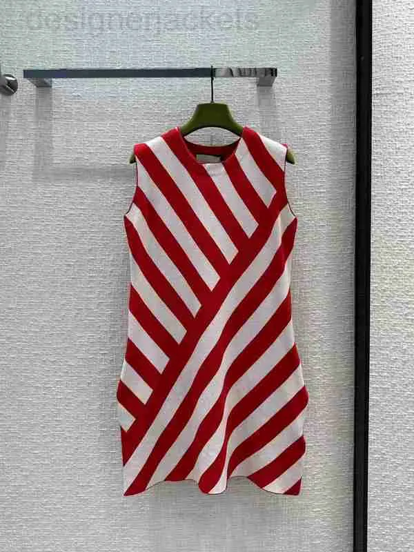 Runway Dresses Designer Dress 2023 Spring Summer O Neck Sleeveless Striped Fashion Milan Brand Same Style Women's RYKP