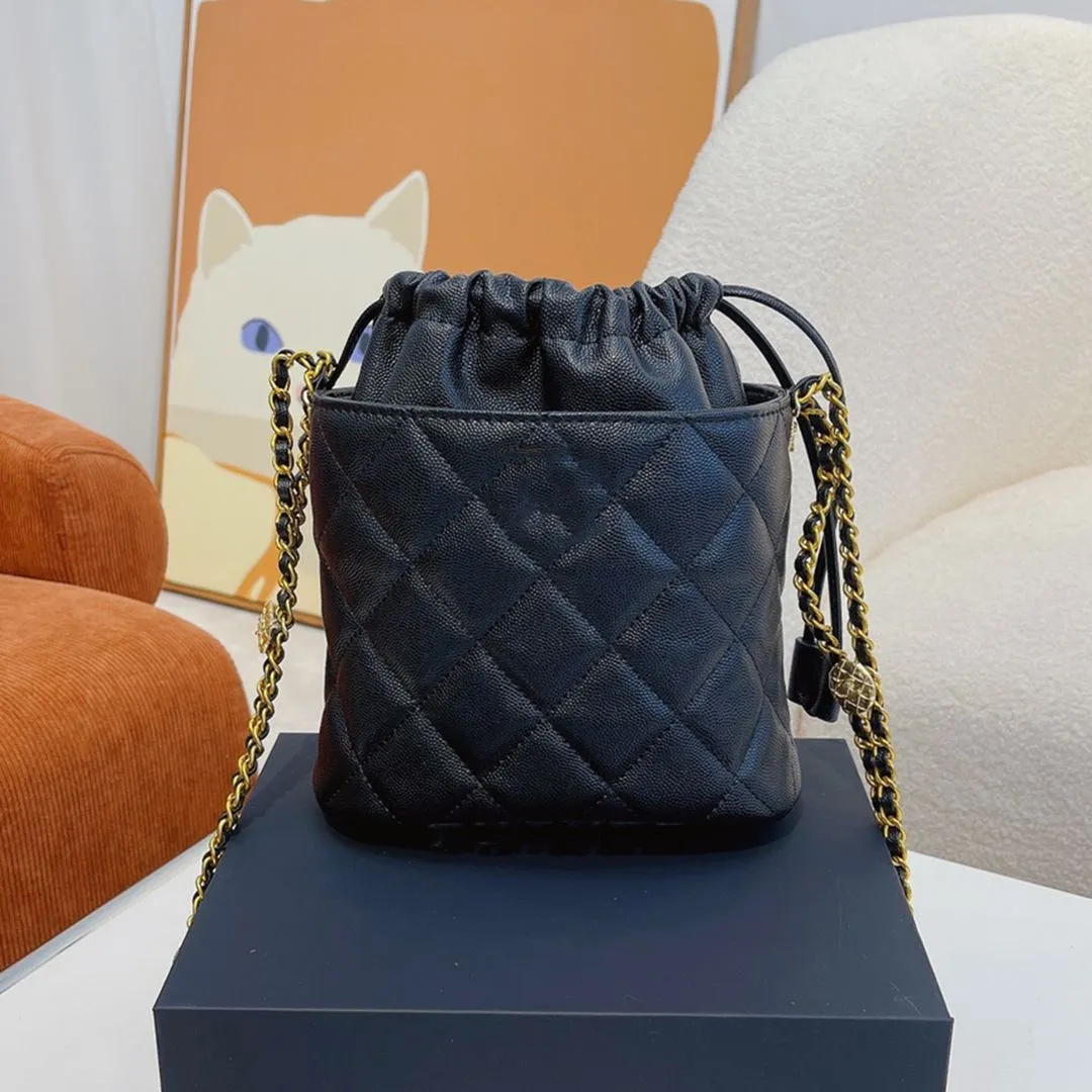 Luxury Designer Quilted Matelasse Mini Bucket Bag With Gold Chain