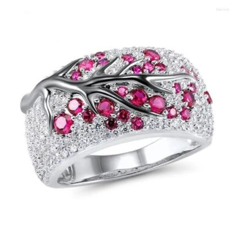 Anneaux de mariage Milangirl Rétro Femmes Bague Prunier Fleur Fleur Rouge/Bleu/Vert Cristal Strass Bohême Bijoux