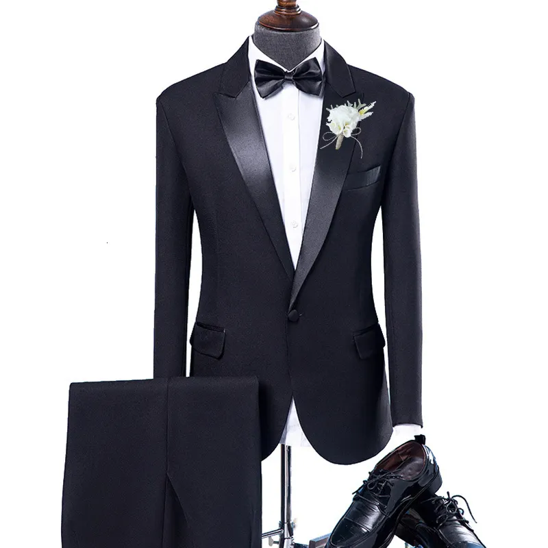 Costumes pour hommes Blazers Marque Noir Costumes pour hommes Costume de mariage de marié classique 2 pièces Ensemble formel Dîner de bal Blazer Robe Tuxedo Slim Fit Veste Pantalon 230303