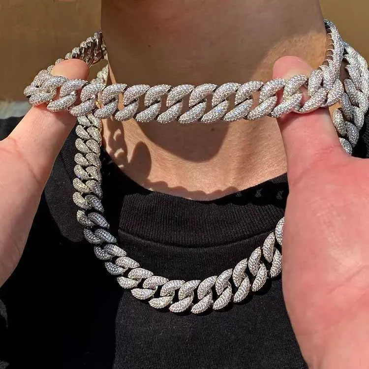 ميامي كوبي سلسلة 16 مم واسعة S925 Silver Hip Hop Iced Out Chain D Color Moissanite Diamond Mans Cuban Link Necklace