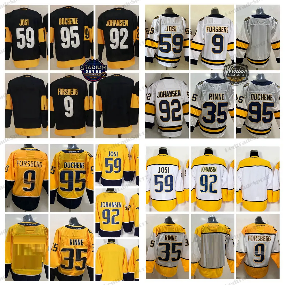 2022 Stadium Series 59 Roman Josi Hockey Jerseys 95 Matt Duchene 9 Filip Forsberg 92 Ryan Johansen 35 Pekka Rinne Navy Gold White Winter Classic Jersey Stitched