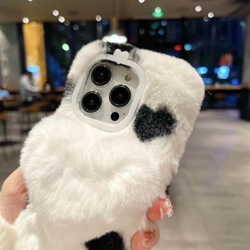 3D Amour Coeur Fluffy Fourrure Cas Pour Iphone 14 Pro Max 13 12 11 XR XS X 8 7 Plus Mode Doux TPU Animal Arc Bowknot Véritable Cheveux De Lapin Mignon Belle Téléphone Couverture Arrière De La Peau