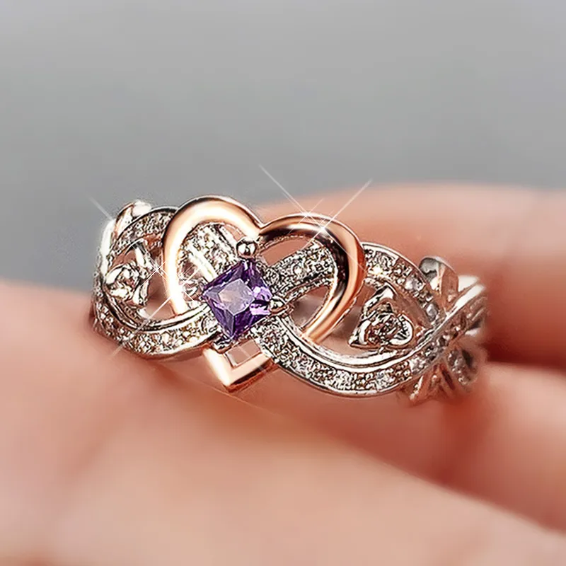 Creative Women's Heart Rings with Romantic Rose Flower Design Wedding Engagement Love Ring Aesthetic Jewelry