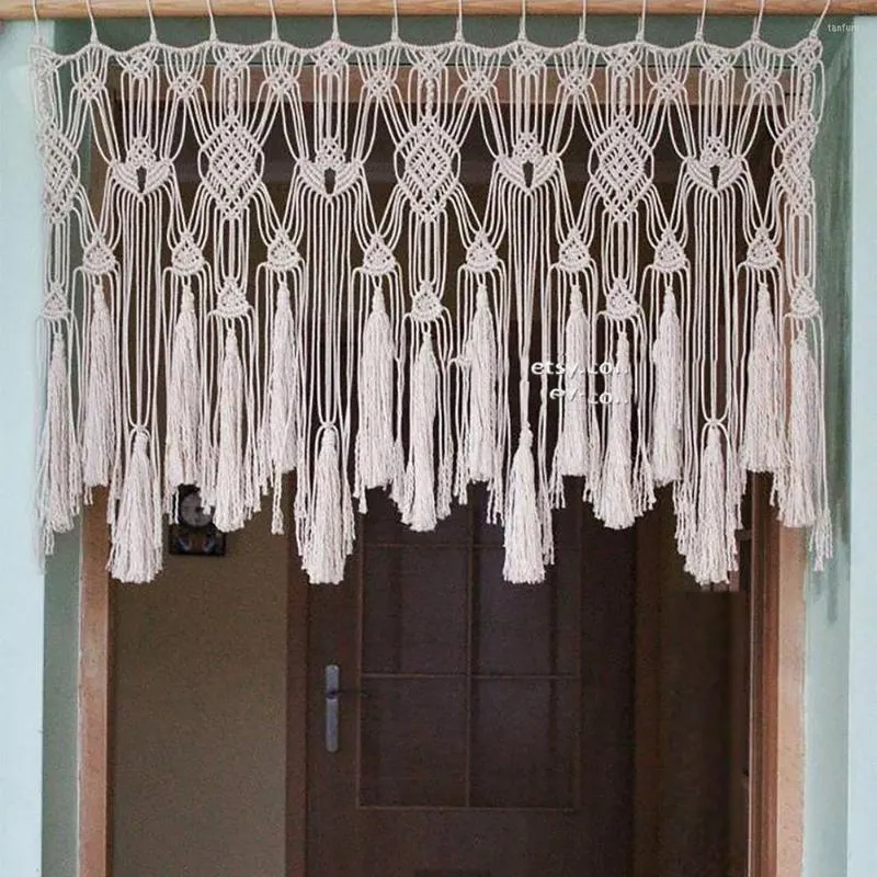 Vorhang Bohemia gehäkelt für Fenster und Tür, Hochzeit, Urlaub, Baumwollgarn, gestrickt mit Perlen, Heimdekoration