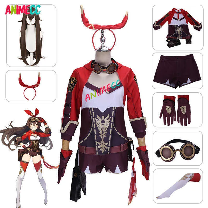 Anime Costumes Anime Game Genshin Impact Amber Cosplay Come Women Girls Red Suit Jumpsuit Halloween Party Comes Wig Shoes Full Set Z0301