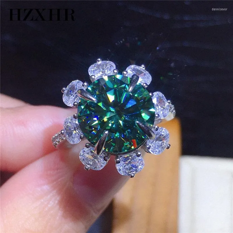 Кластерные кольца Реал 5 CT Emerald Moissanite Waded Ring 925 Стерлинговый серебряный проход Бриллиант Блестящий снежинка