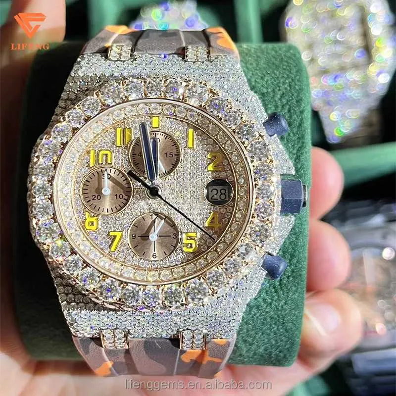 OG2E Buzlu Çıkış Diamond Watch Erkekler Hip-Hop Moissanite Mücevherat Lüks Tarih İzle El yapımı Mekanik Deri Watch00N7F70IHIHM