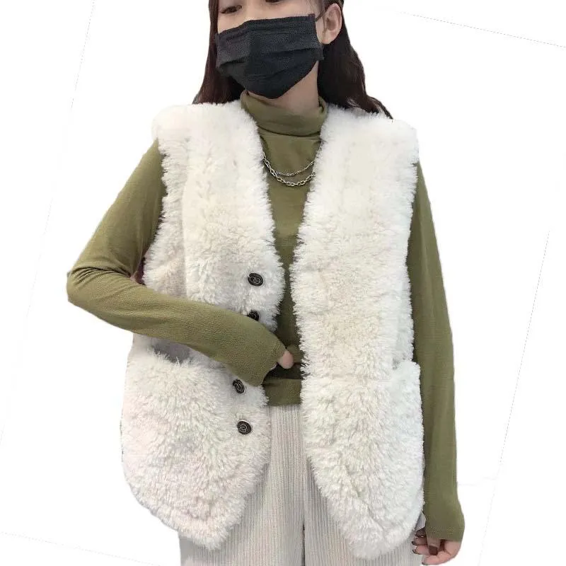 Femmes fourrure Faux agneau laine gilet col en v automne et hiver Style 2023 mode gilet tout match coréen vêtements d'extérieur Y720