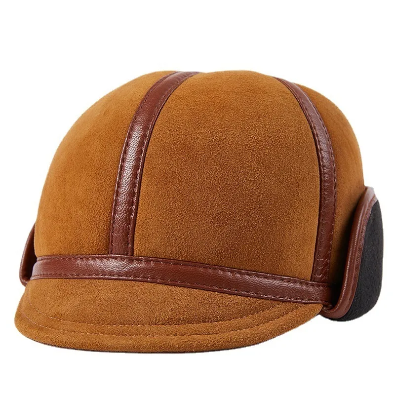 Bollkåpor x7004 äkta läder varm fleece hatt vinterörörning baskerkap tunga tunga mössa naturlig hud baseball cap fårskinn hink 230303