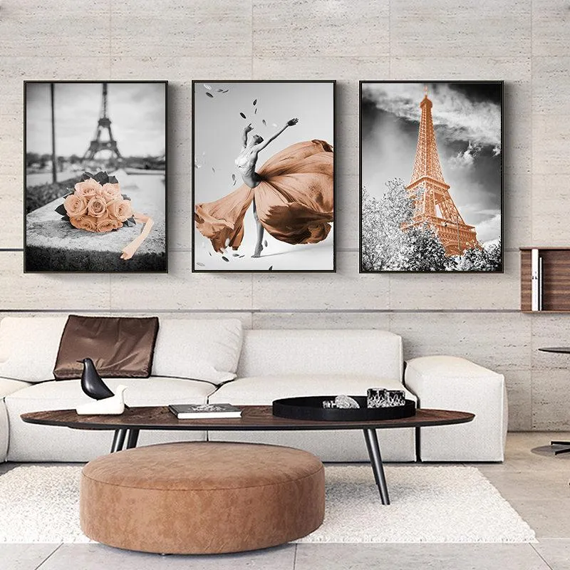 Wall Stickers Self-adhesive Retro Black And White Landscape Art Picture Brown Print Poster For Living Home Decor