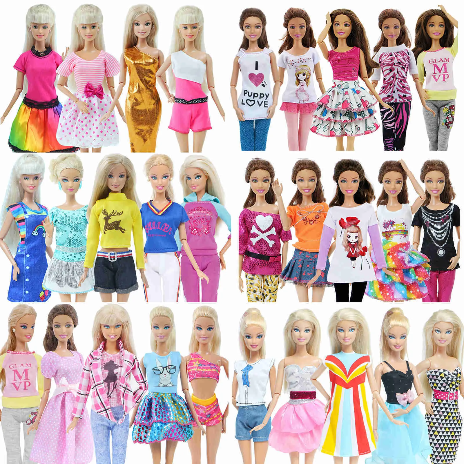 Wholesale 5 Pcs Fashion Daily Wear Casual Outfits Vest Shirt Skirt Pants Dress Dollhouse Accessories Clothes For Barbie Doll Apparel