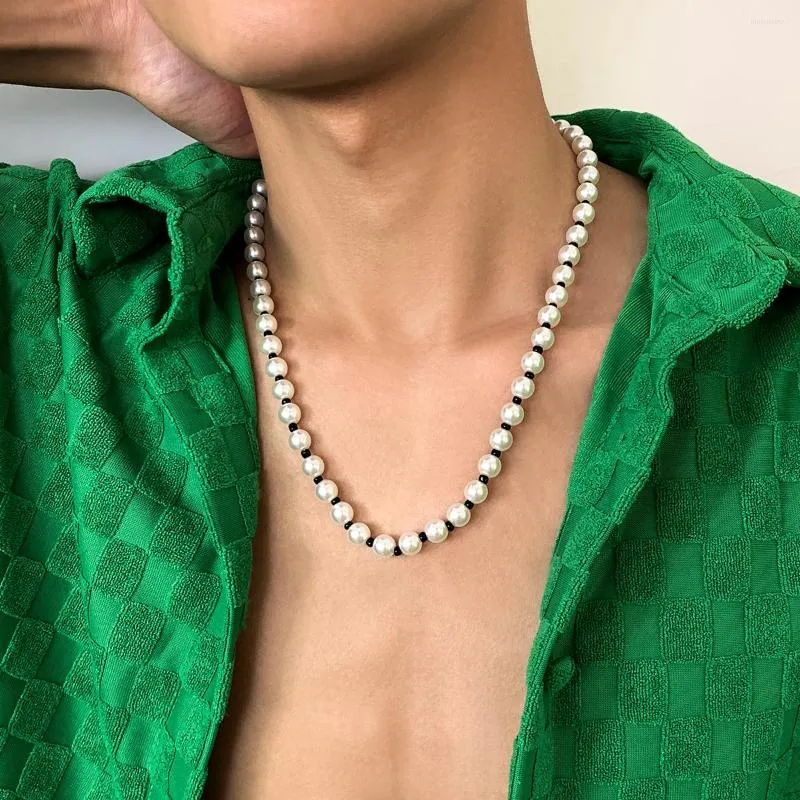 Halsband Salircon Punk Einfache Imitation Glas Perle Handgemachte Perlen Halskette Für Männer Casual Temperament CCB Trend Schmuck
