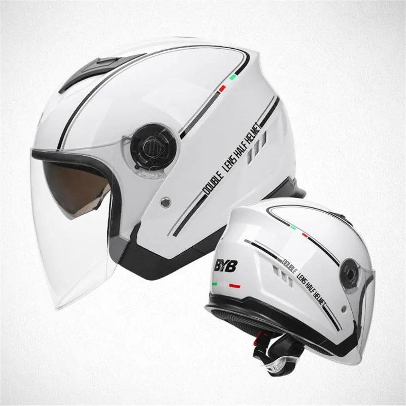 Мотоциклетные шлемы для взрослых шлема сезоны наполовину лицо ABS Motorbike Women/Men Electric Safety Double Lens Casco Moto