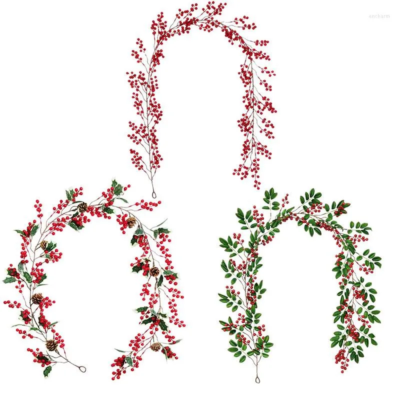 Fiori decorativi Ghirlande di frutta rossa in rattan natalizio Stringa artificiale di piccole bacche per decorazioni fai-da-te per festival autunnali