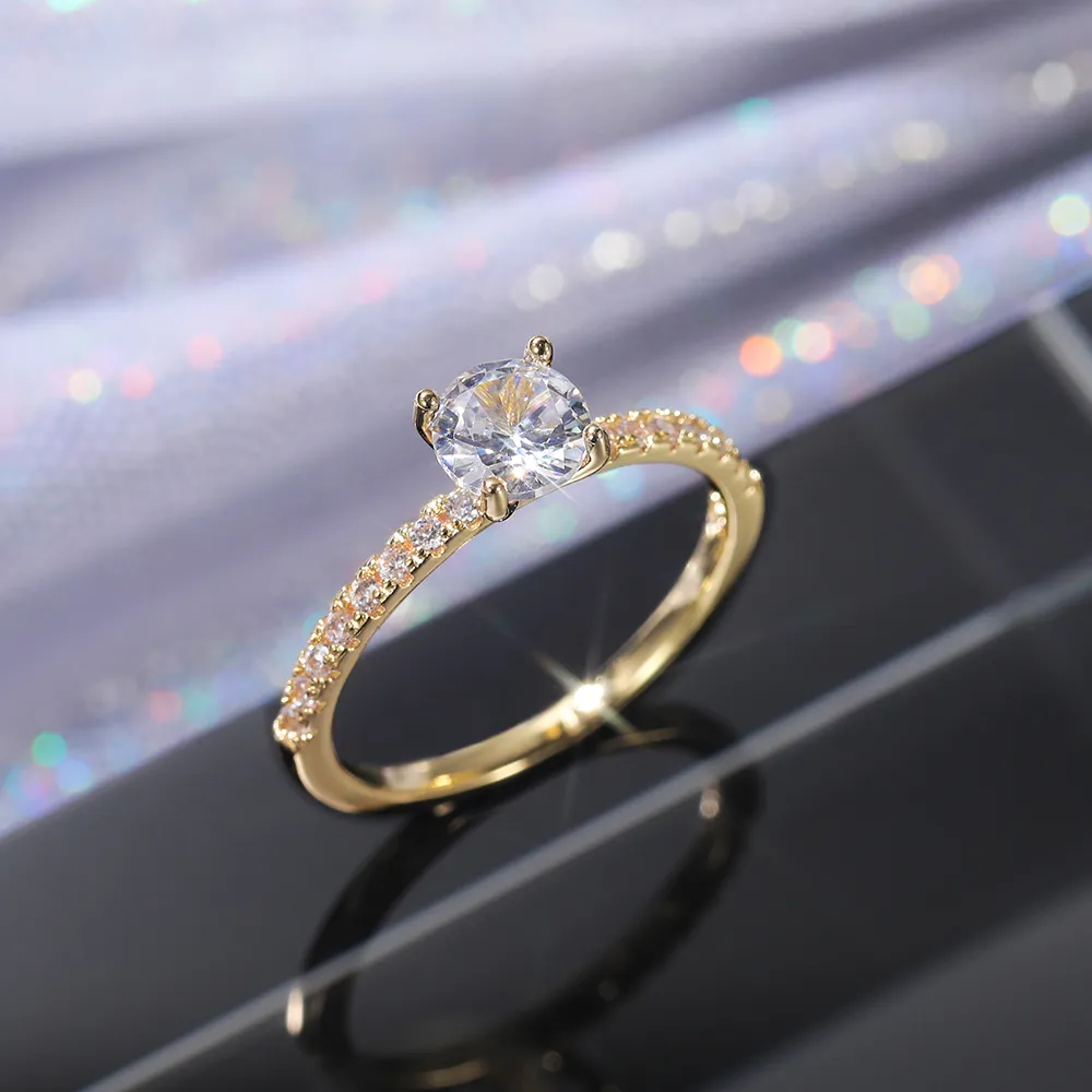 Bröllopsband Eternitet ringer kvinnor lysande runda zirkoniet lyxiga förlovningsring tunna eleganta kvinnliga smycken droppfartyg