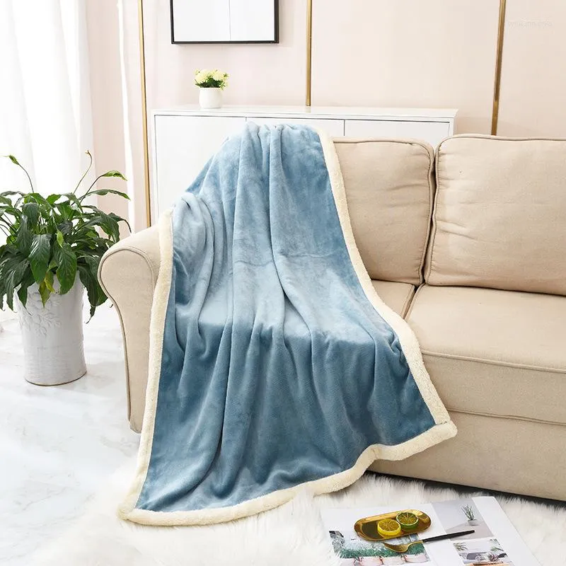 Blankets 100 140cm Flannel Fleece Wool Blanket Warm Soft Thicken Knee Cover For Kid Adult AB Side Solid Blue Grey Red Home Textile