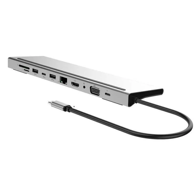 11in1 USB C Laptop Docking Station Typ-C HUB 3,0 Zu HDMI-kompatibel Adapter VGA RJ45 Ethernet SD/TF Kartenleser für