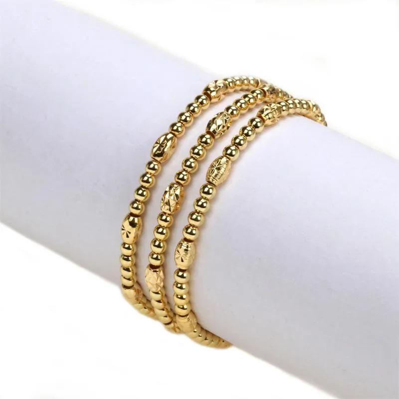 Link Bracelets Chain 8Pcs Simple Personalized Round Bead Elastic Bracelet Gold Color Retractable Female MenLink