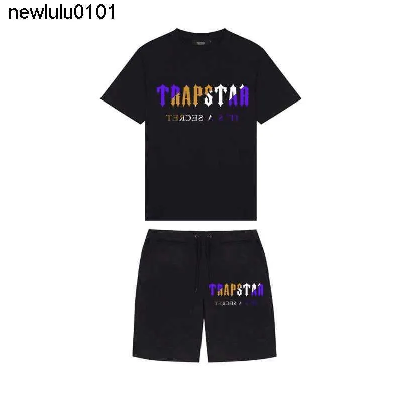 디자이너 남성 Trapstar T 셔츠 짧은 슬리브 인쇄 의상 찰과일 트랙 슈트 블랙 코튼 런던 스트리트웨어 S-3XL