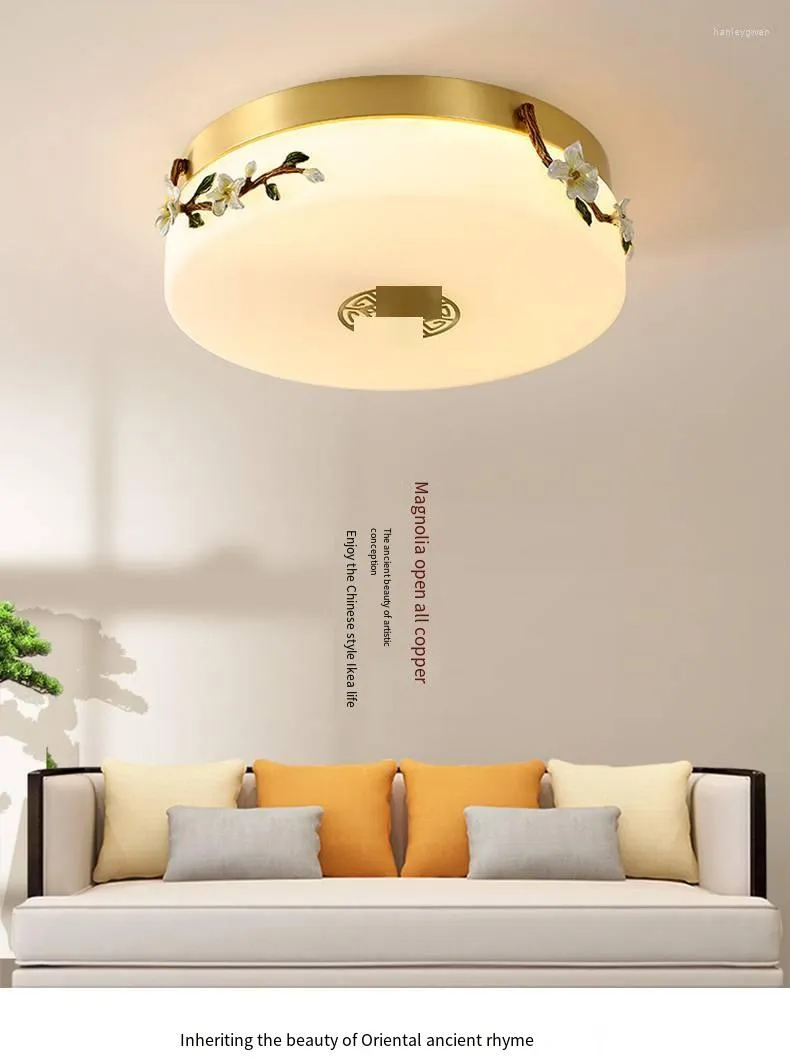 Luci a soffitto Tutte le lampada da soggiorno a led da letto in stile cinese in rame.