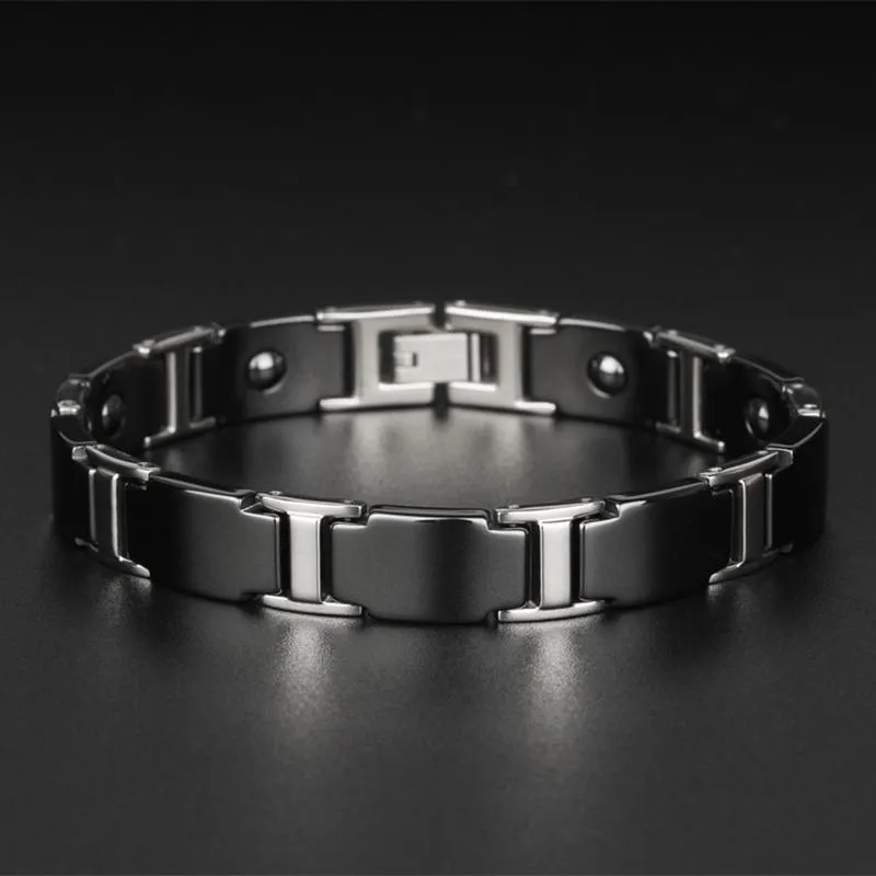 Link Bracelets Chain Therapeutic Magnetic Bracelet Men Stainless Steel Jewelry Adjustable Black Ceramic Mens Man Birthday Gifts For Him ManL