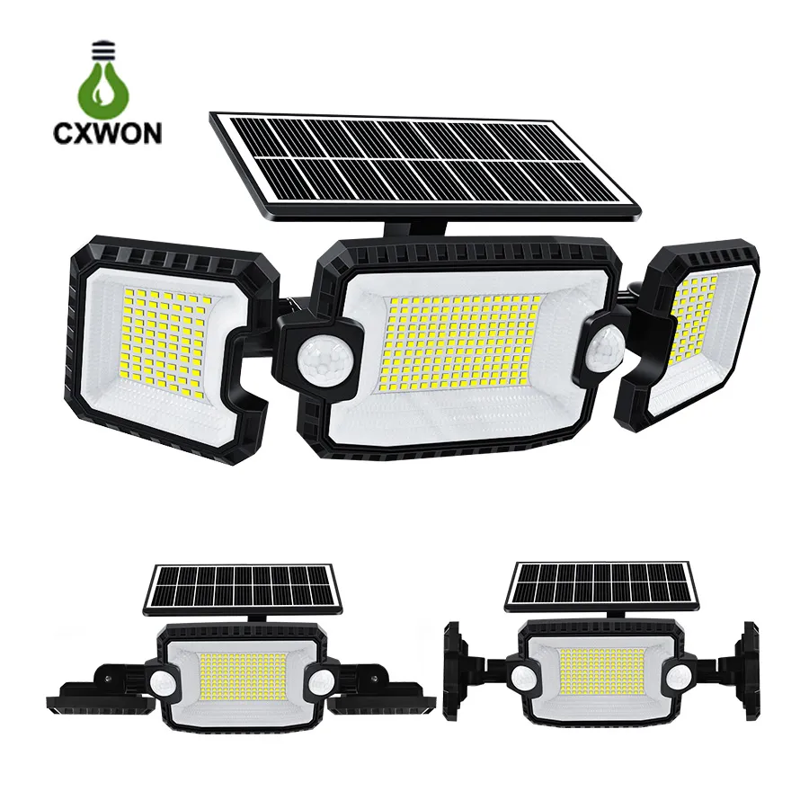 305 LED Solar Wall Lights 3 głowice z 3 trybami Czujnik ruchu z podwójnymi czujnikami IP65 Wodoodporne 270 ° Light