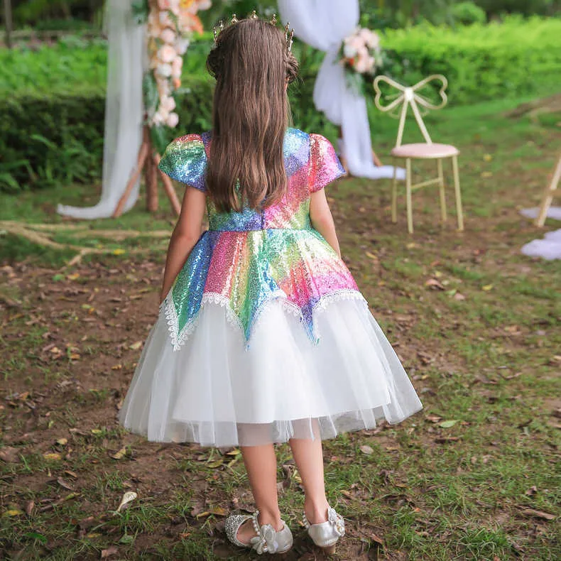 소녀의 드레스 KEIIYOUHUO KOM HALLOWEEN BARU Untuk anak-anak gaun anak perempuan putri lengan berpayet tulle untuk pesta dan pernikahan 4 10 tahun