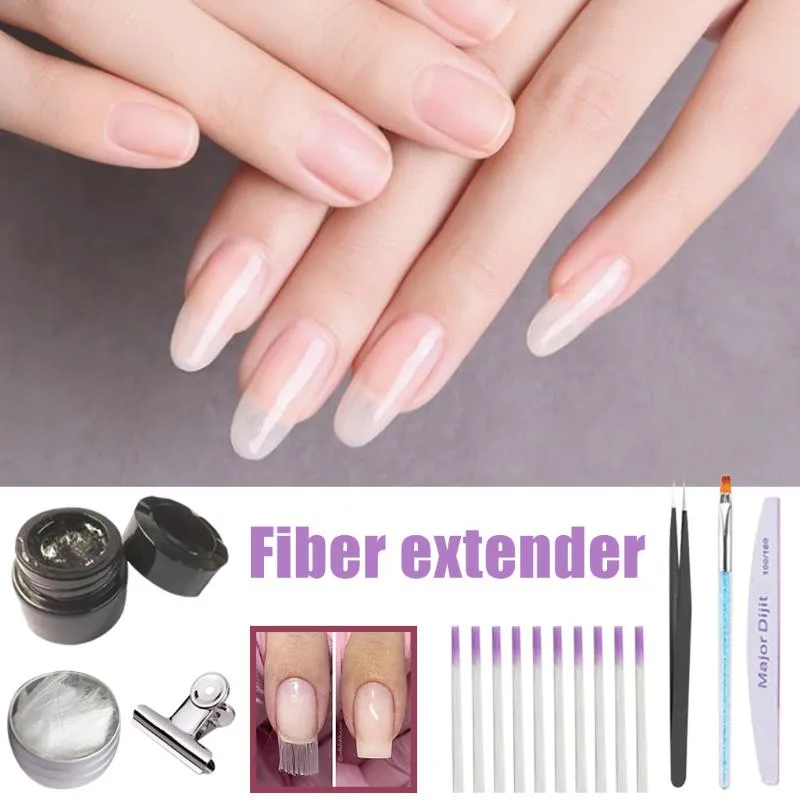 Nail Art Kits Extension Réparation Fibre Colle Verre Soie Serviette Cuisson Lampe Fond Joint Couche Potherapy Clip Set