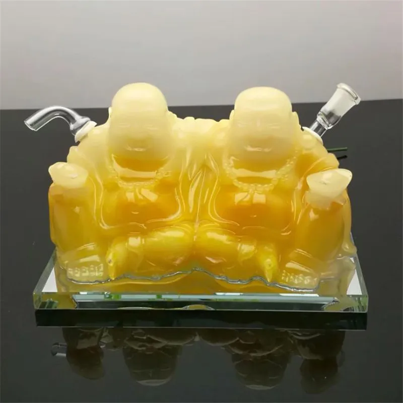 2023 Europe and Americaglass pipe bubbler smoking pipe water Glass bong Hot selling resin double Buddha water bottle