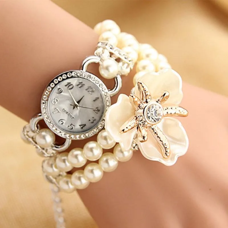 Strand Mode weibliche Studenten schöne Marke Perlenquarz Armband Uhr Damen Brithday Geschenke 8 Perlenstränge