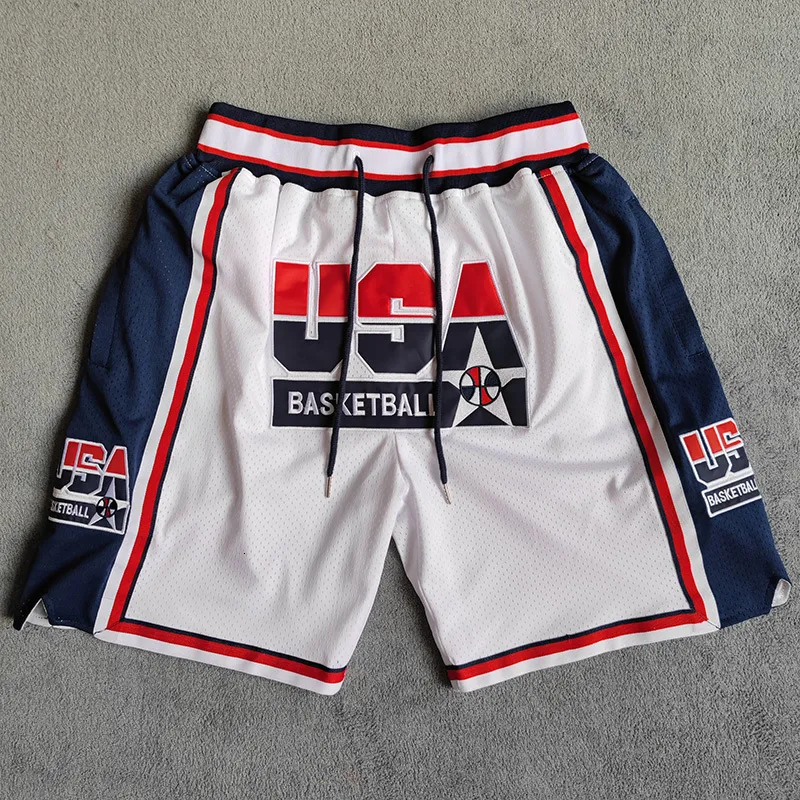 Short d'extérieur MM MASMIG White 1992 USA Dream Team Basketball brodé avec poches 230303